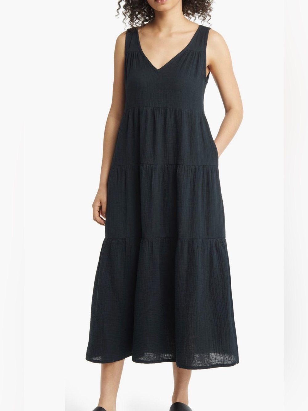 Marine Layer Corinne Double Cloth Maxi Dress Black XS